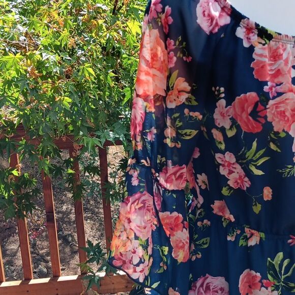 Espresso Dark Floral On/Off Shoulder Dress Cottagecore Coastal Cowgirl - Picture 5 of 12